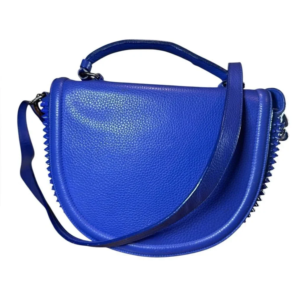 CHRISTIAN LOUBOUTIN Blue Leather Panettone Spiked Messenger Crossbody Bag